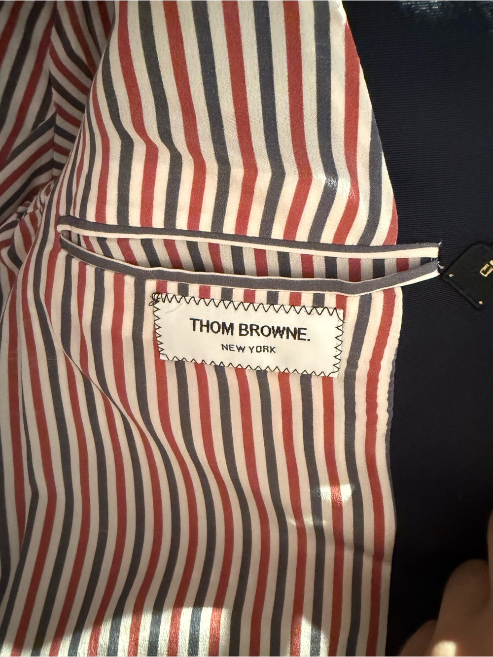 THOM BROWNE Navy Embroidered Double-Breasted Blazer with Gold Buttons - Picture 9 of 10